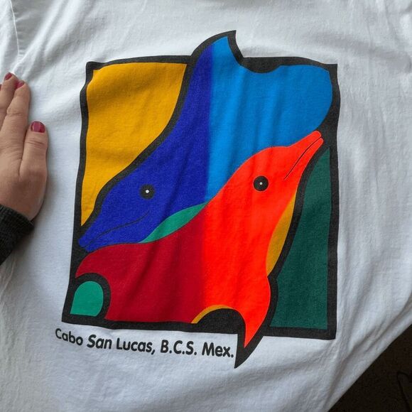 Vintage Cabo San Lucas Dolphin Graphic Tee Mexico Tourist Shirt Y2K Size L - Picture 8 of 11
